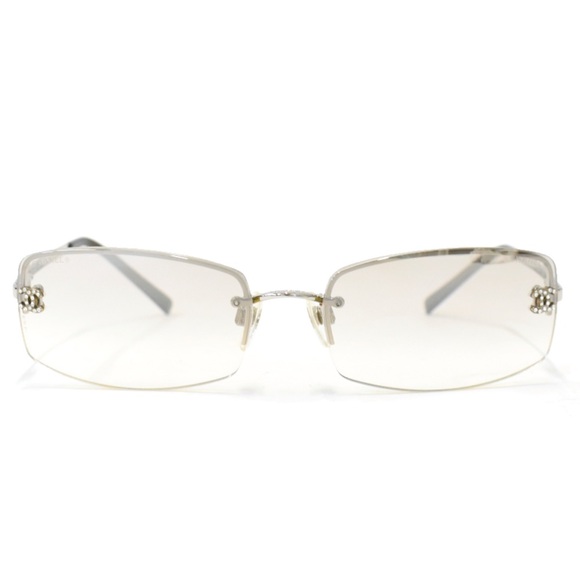 Chanel CC Sunglasses Rectangle Rimless Tinted Clear Crystal Diamante CC Logo - Picture 2 of 7